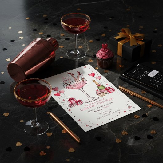 Whimsical Martini Galentine's Invitation 招待状