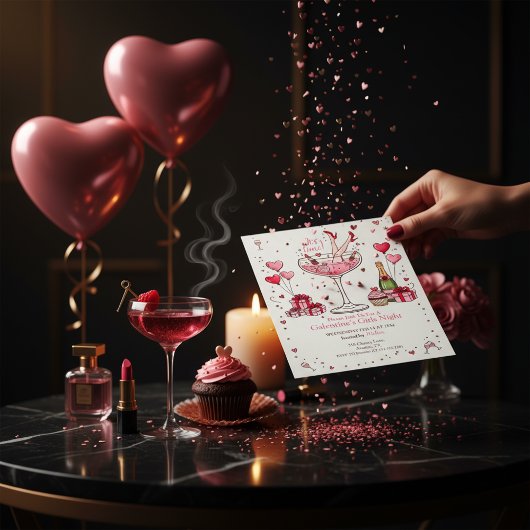 Whimsical Martini Galentine's Invitation 招待状