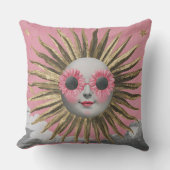 Whimsical Maximalist Celestial Sun Pink Floral Sun クッション (正面)