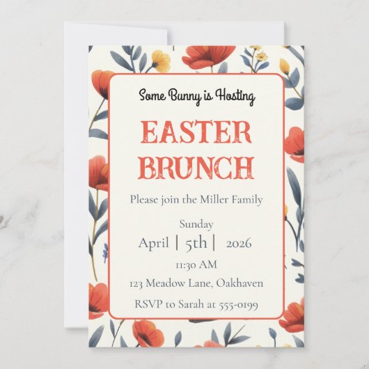 Whimsical Meadow Personalized Easter Brunch 招待状 (正面)