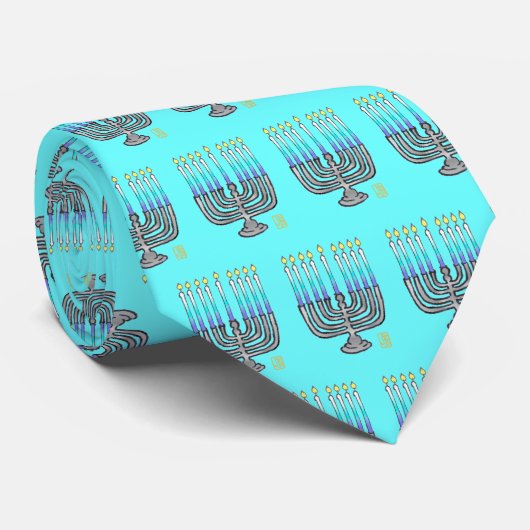 Whimsical Menorah Men's Vivid Blue Neck Tie ネクタイ (ロール)
