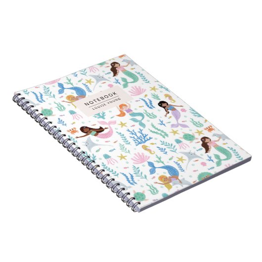 Whimsical Mermaid & Ocean Friends Pattern Notebook ノートブック (右側)