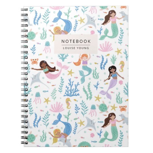 Whimsical Mermaid & Ocean Friends Pattern Notebook ノートブック (正面)