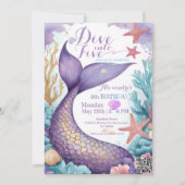 Whimsical Mermaid Tail Dive into Five 5th Birthday 招待状 (正面)
