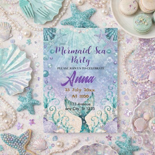 Whimsical Mermaid Under the Sea Birthday Party 招待状