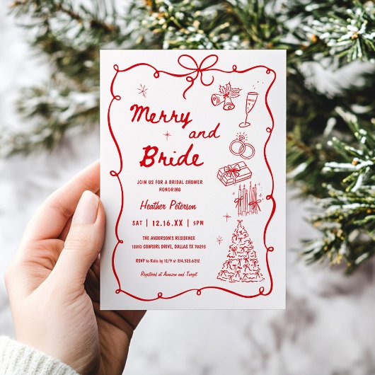 Whimsical Merry and Bride Holiday Bridal Shower 招待状