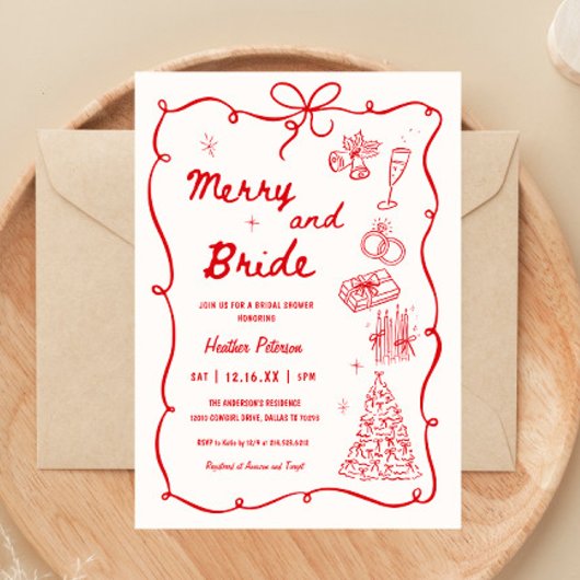 Whimsical Merry and Bride Holiday Bridal Shower 招待状