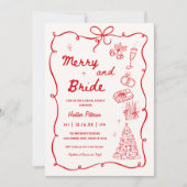 Whimsical Merry and Bride Holiday Bridal Shower 招待状 (正面)