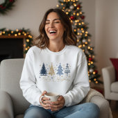 Whimsical Merry Christmas Festive Trees Blue Gold スウェットシャツ