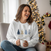 Whimsical Merry Christmas Festive Trees Blue Gold スウェットシャツ