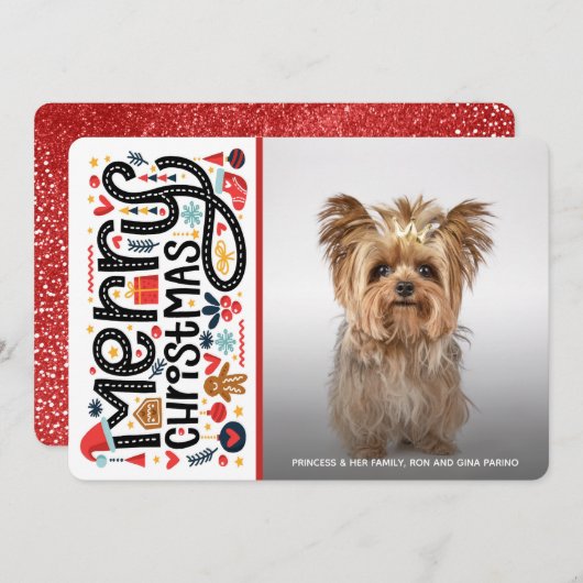 Whimsical Merry Christmas Photo シーズンカード (正面/裏面)