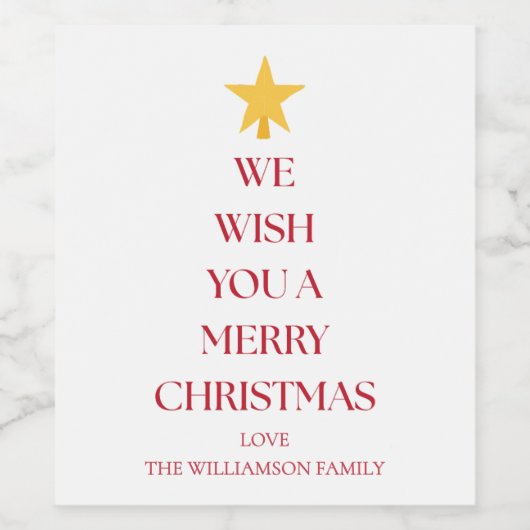 Whimsical Merry Christmas Tree Greetings Red ワインラベル (シングルラベル)