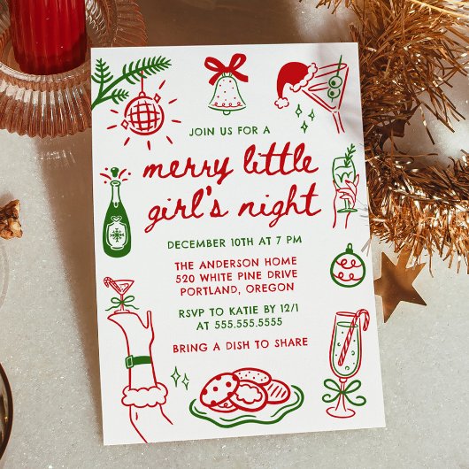 Whimsical Merry Little Girl's Night Christmas 招待状