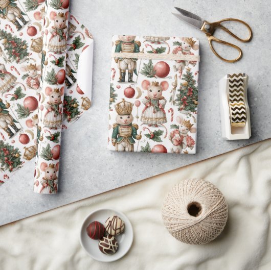 Whimsical Mice & Candy Canes ラッピングペーパー (クラフト)