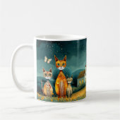 Whimsical Midnight Garden Folk Art Cats コーヒーマグカップ (左)