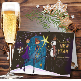Whimsical Midnight Magic New Year Greeting Card シーズンカード