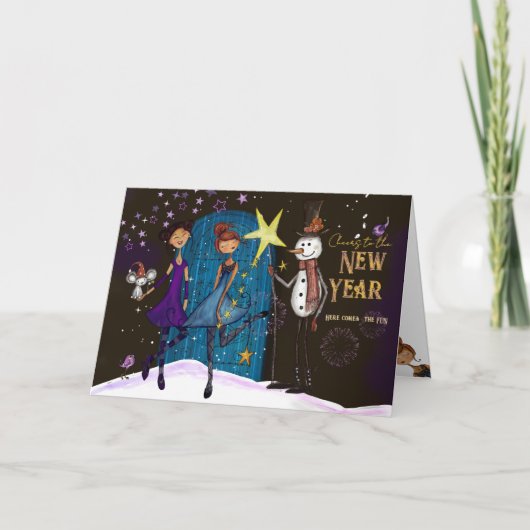 Whimsical Midnight Magic New Year Greeting Card シーズンカード (正面)