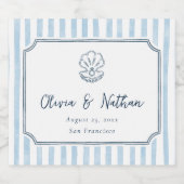 Whimsical Minimal Retro Blue Stripes Wedding ビールラベル (シングルラベル)