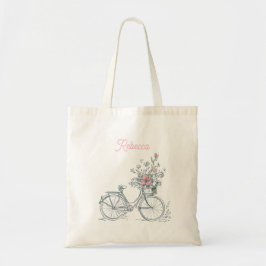 Whimsical Minimalist Bicycle Vine Pink Rose トートバッグ
