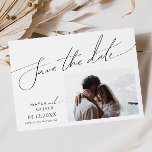 Whimsical Minimalist Script Photo Horizontal セーブザデート<br><div class="desc">This whimsical minimalist script horizontal save the date is perfect for your classic simple black and white minimal modern boho wedding. The design features elegant, delicate, and romantic handwritten calligraphy lettering with formal shabby chic typography. The look will go well with any wedding season: spring, summer, fall, or winter! The...</div>