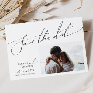 Whimsical Minimalist Script Photo Horizontal セーブザデート