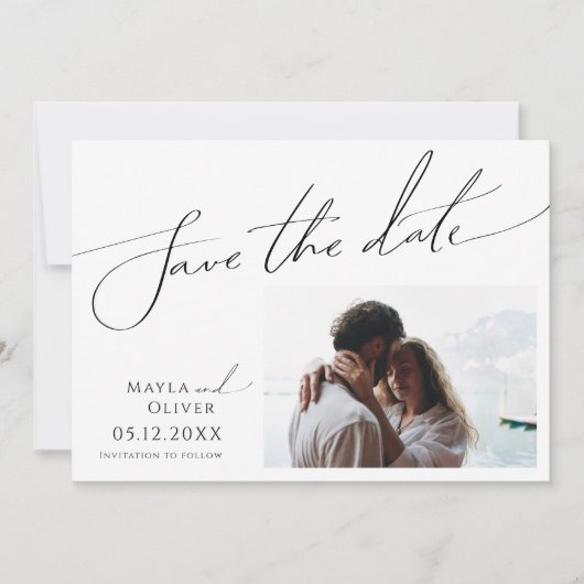 Whimsical Minimalist Script Photo Horizontal セーブザデート (正面)