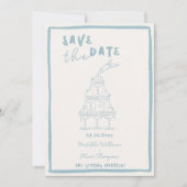 Whimsical Misty Blue Save The Date 招待状 (正面)