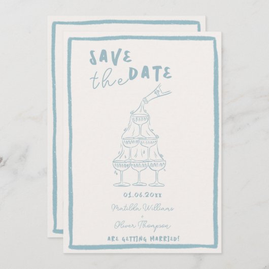 Whimsical Misty Blue Save The Date 招待状 (正面/裏面)