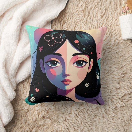 Whimsical Modern Art Throw Pillow クッション (ブランケット)