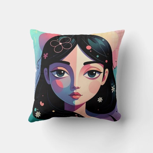 Whimsical Modern Art Throw Pillow クッション (裏面)