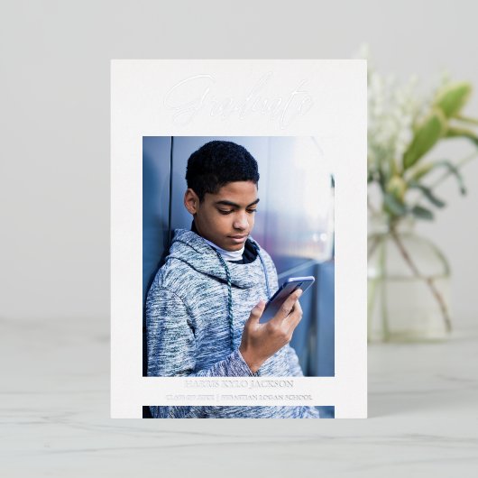 Whimsical Modern Graduation Calligraphy Photo 箔招待状 (立ち正面)