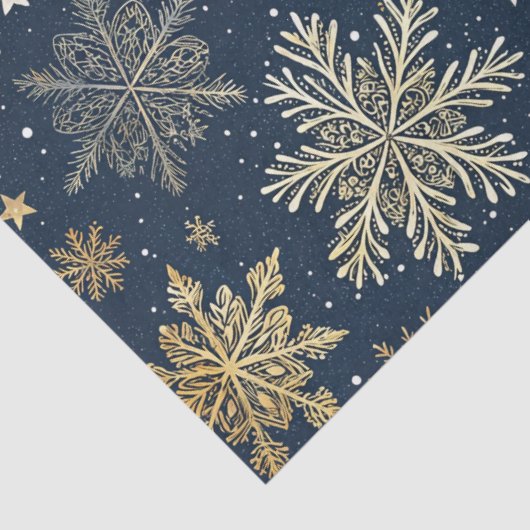 Whimsical Modern Navy Gold Snowflakes Decoupage 薄葉紙 (詳細)