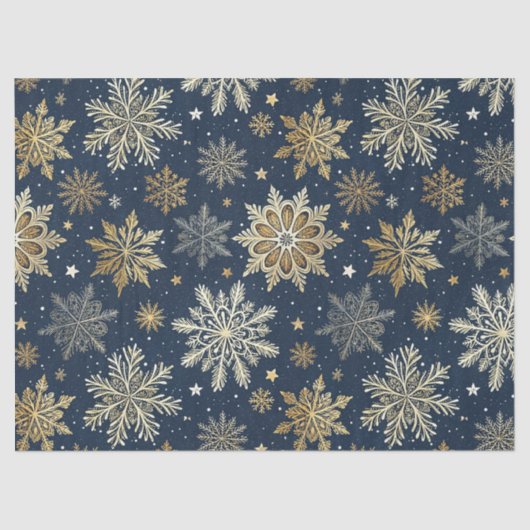 Whimsical Modern Navy Gold Snowflakes Decoupage 薄葉紙 (正面)