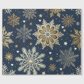 Whimsical Modern Navy Gold Snowflakes & Hearts ラッピングペーパー (フラット)