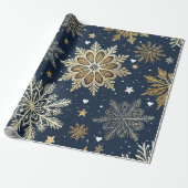Whimsical Modern Navy Gold Snowflakes & Hearts ラッピングペーパー (アンロールド)