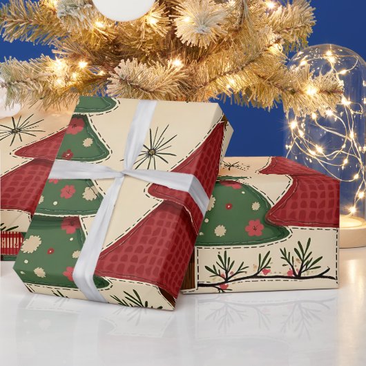 Whimsical Modern Red & Green Christmas Floral  ラッピングペーパー (クリスマス)
