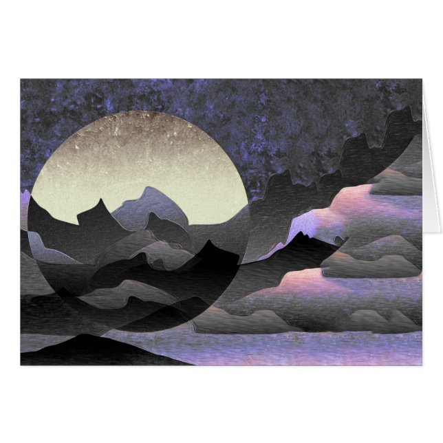 Whimsical Moon and Mountains Abstract Art (正面横)