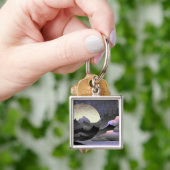 Whimsical Moon and Mountains Abstract Art キーホルダー (手)