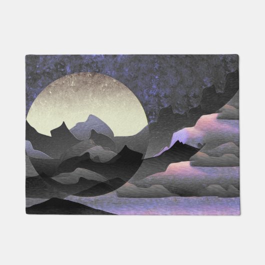 Whimsical Moon and Mountains Abstract Art ドアマット (正面)