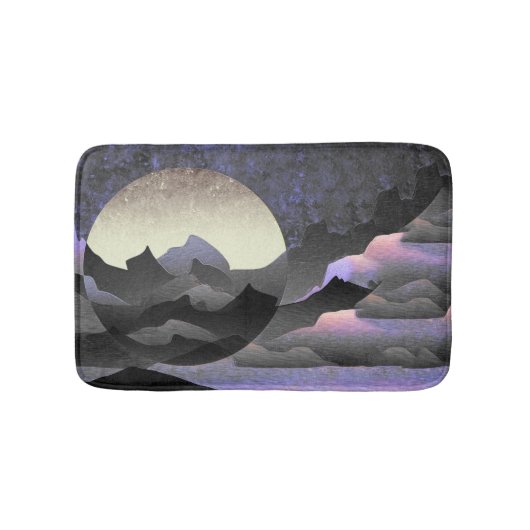 Whimsical Moon and Mountains Abstract Art バスマット (正面)