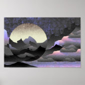 Whimsical Moon and Mountains Abstract Art ポスター (正面)
