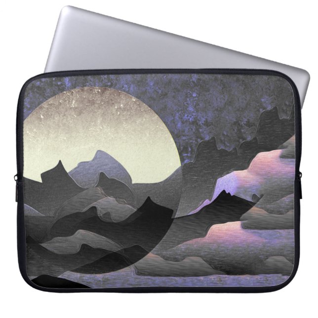 Whimsical Moon and Mountains Abstract Art ラップトップスリーブ (正面)