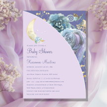 Whimsical Moon Lavender Purple Script Baby Shower