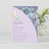 Whimsical Moon Lavender Purple Script Baby Shower 招待状 (スタンド正面)