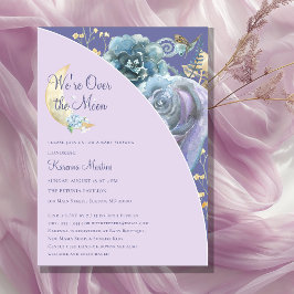 Whimsical Moon Purple Over The Moon Baby Shower 招待状