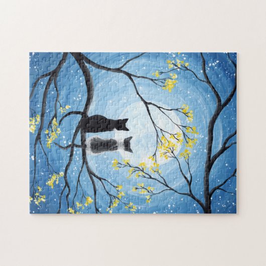 Whimsical Moon with Cats ジグソーパズル (横)