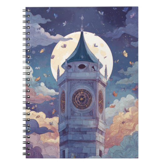 Whimsical Moonlit Clock Tower Notebook ノートブック (正面)