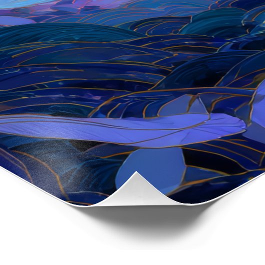 Whimsical Moonlit Dance Blue Fantasy Art ポスター (コーナー)