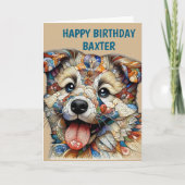 Whimsical Mosaic style patterned dog カード (正面)