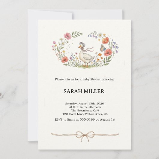 Whimsical Mother Goose Wildflower Baby Shower  招待状 (正面)